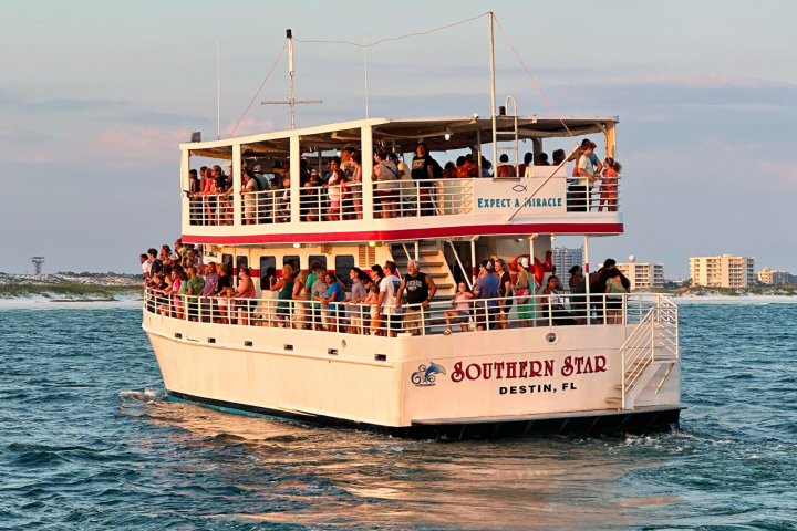 Crowded tour boat named Southern Star on the ocean near Destin, Florida.